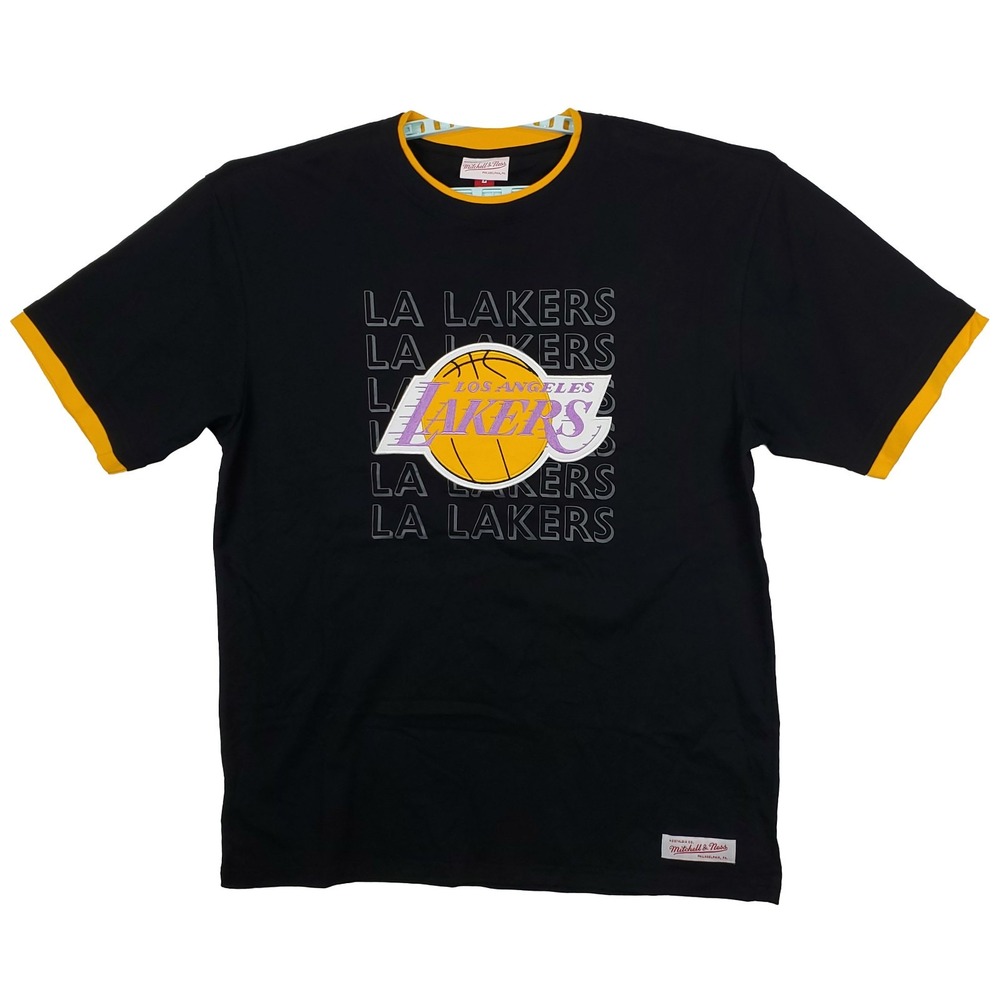 LA‎ Lakers Mitchell & Ness Large Shirt Cut Felt Embroidery Logo Black Yellow New